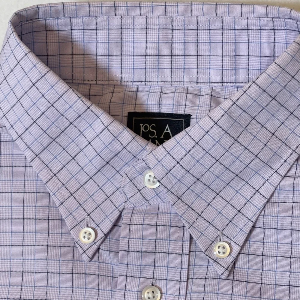 Jos A Bank Traveler Men'sTraditional Fit Lavender Check Shirt Size 16/34 - Picture 7 of 14